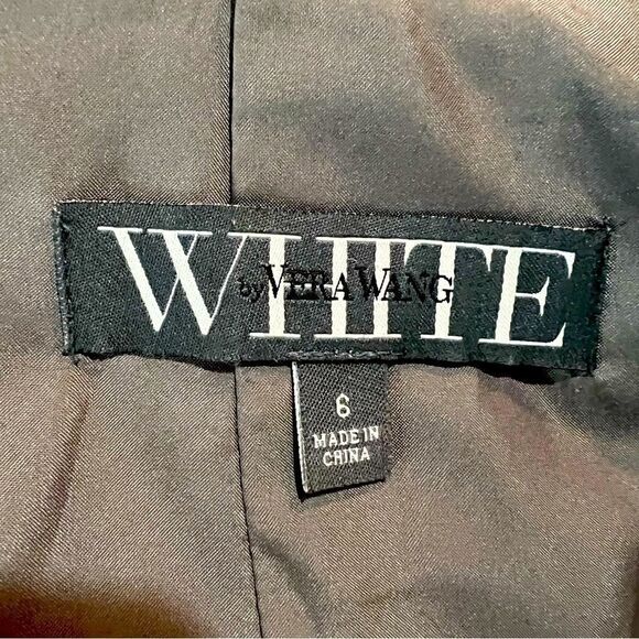 White Vera Wang Knee Length Sheath Dress Bronze Sash Back Tie Formal US 6 - Picture 10 of 13